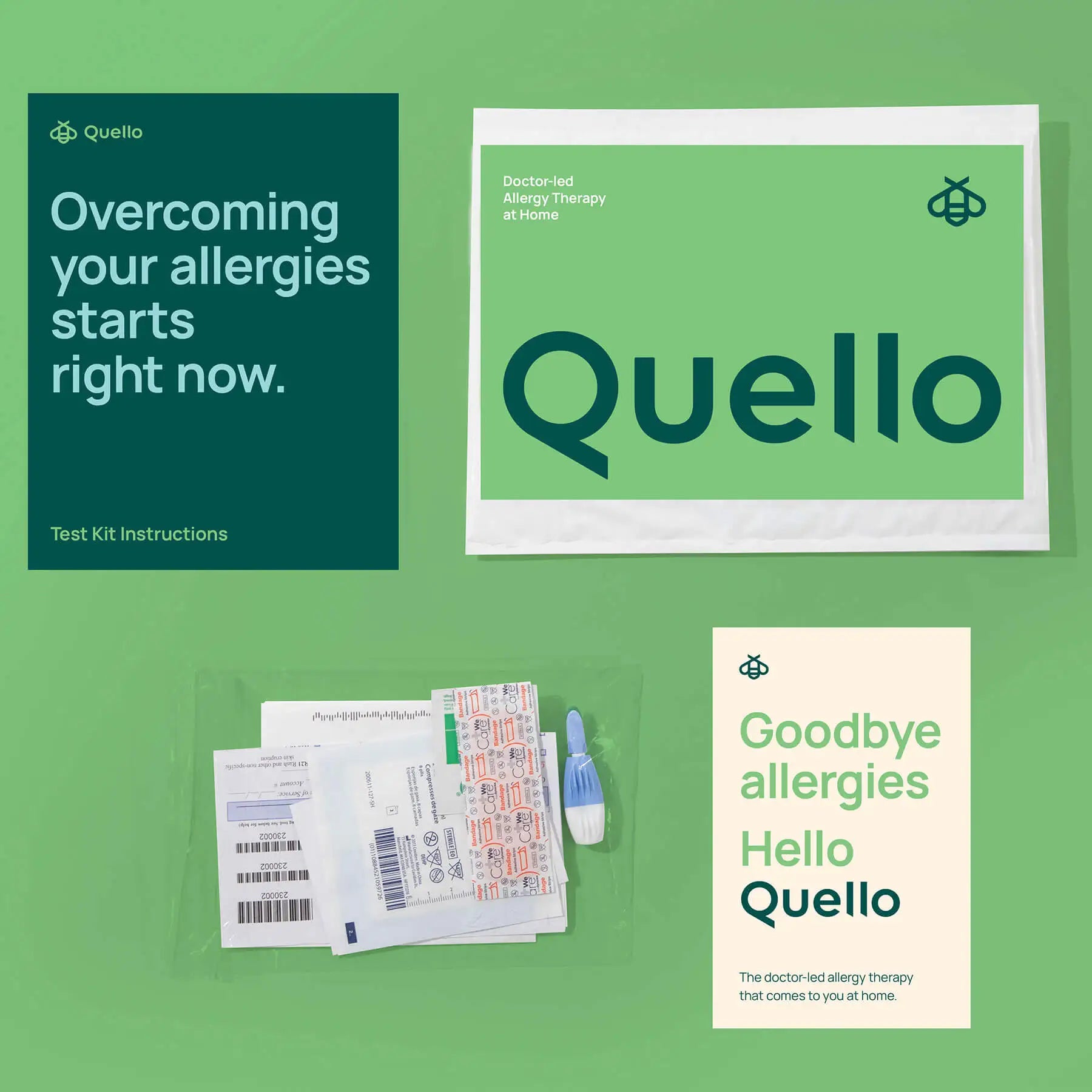 Image of the Quello Home Allergy Test Kit, showing the packaging and materials.